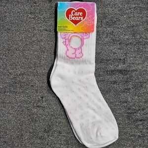 Care Bears Kids White Pink Polka Dot Crew Socks Shoe Size 10-4 New